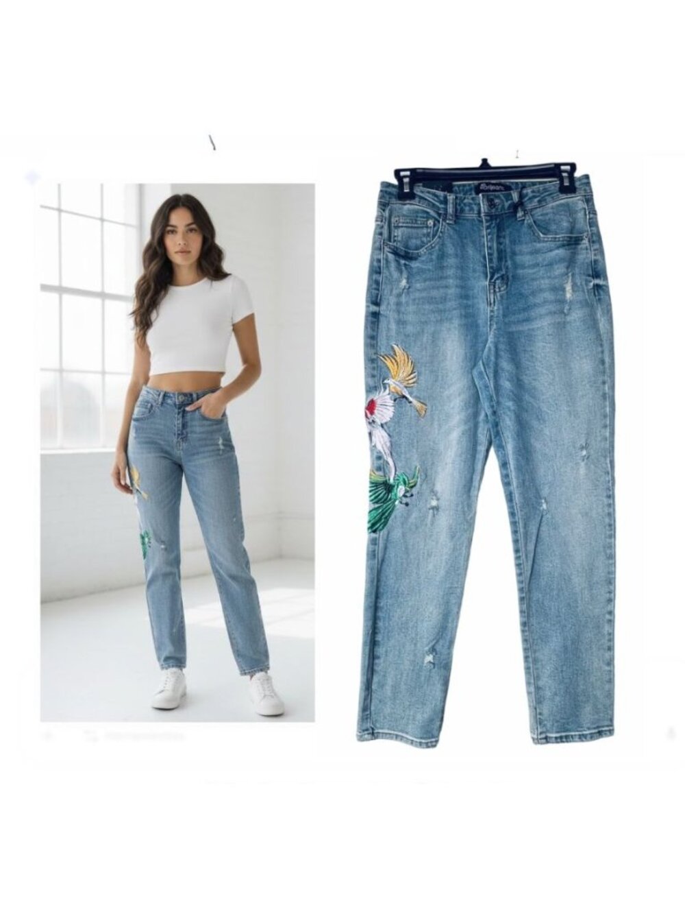Women's Jeans Sz 7 April Mid Rise Skinny Bird Embroidery Medium Wash Denim Pants